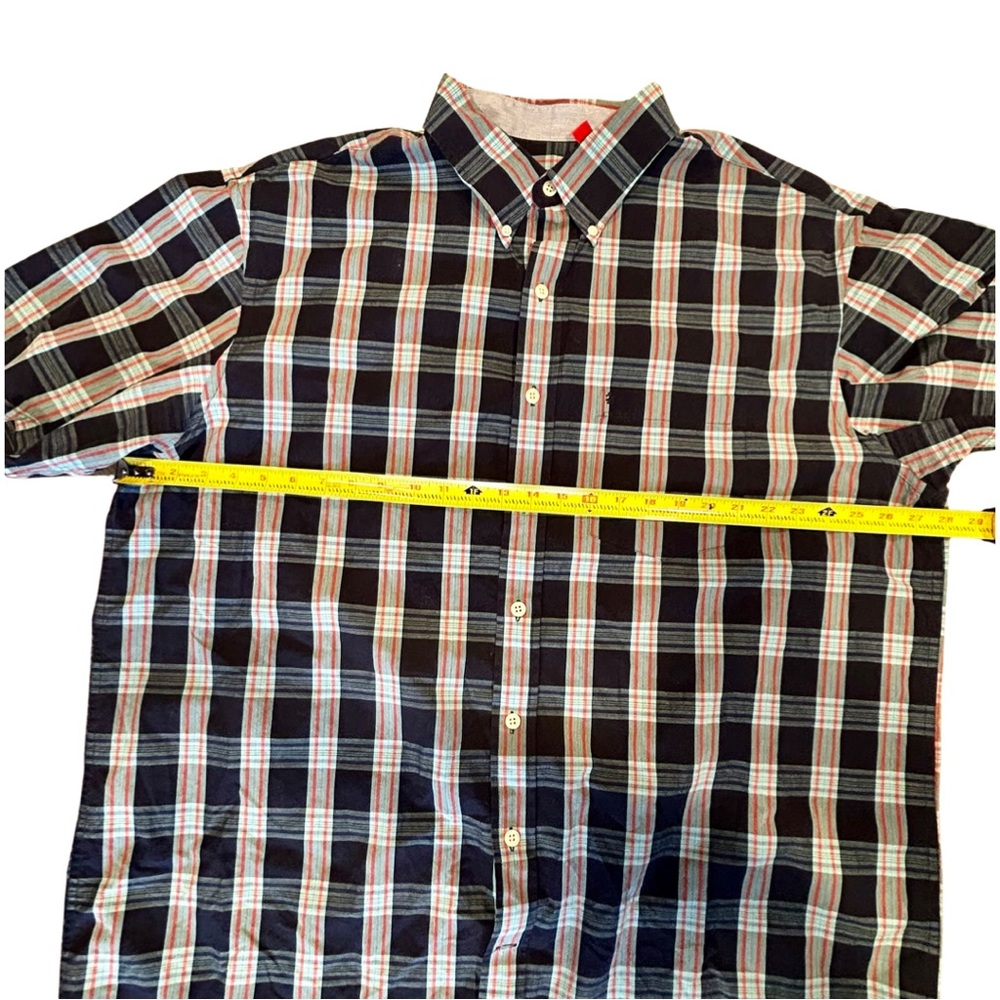 Izod Button Down Shirt 100% Cotton Long‎ Sleeve Blue/Green Check Plaid Mens 2XLT - Picture 7 of 10